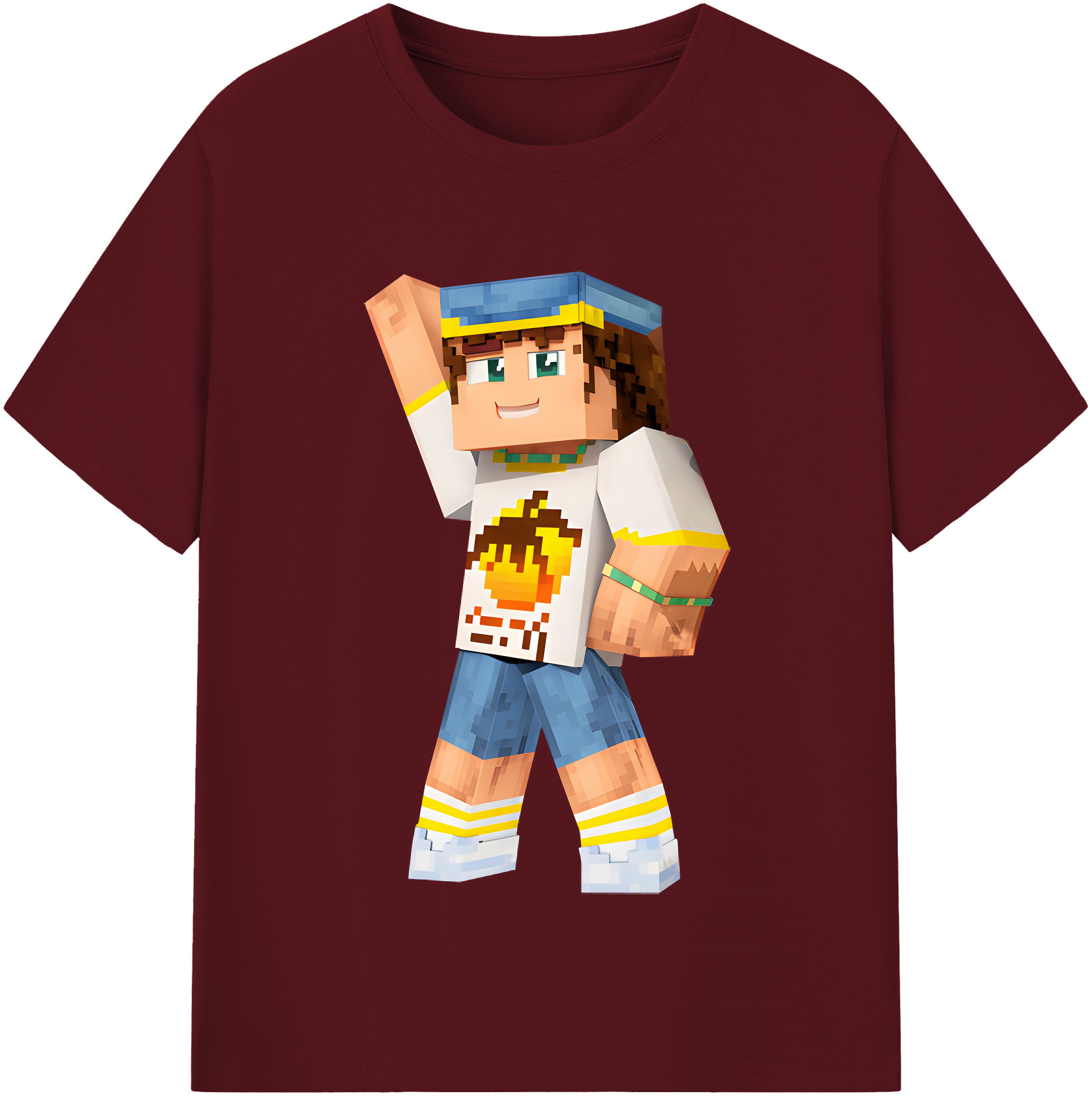（画像用） マインクラフト ブロックの世界 Minecraft MC Block world 綿100％半袖Tシャツ（フロントプリント）